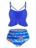 Plus Size Ruched Starfish Pattern Peplum Tummy Control Tankini Swimsuit -  