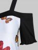 Butterfly Floral Print Cold Shoulder Short Sleeve T Shirt -  