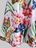 Butterfly Floral Print Cold Shoulder Short Sleeve T Shirt -  