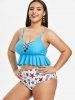 Plus Size Crisscross Starfish Shell Printed Cami Peplum Tankini Swimsuit -  
