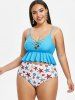 Plus Size Crisscross Starfish Shell Printed Cami Peplum Tankini Swimsuit -  