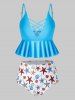 Plus Size Crisscross Starfish Shell Printed Cami Peplum Tankini Swimsuit -  