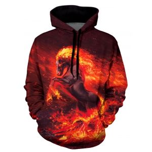 

Fire Horse Graphic Front Pocket Casual Hoodie, White