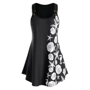 

Plus Size Buckles Starfish Shell Print Tank Top, Black
