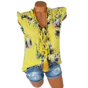 

Plus Size Bowknot Tie Ruffle Floral Tank Top, Yellow