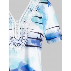 

Plus Size Tie Dye V Neck Lace T Shirt, White