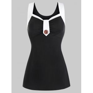 

Plus Size Knotted Two Tone Tank Top, Black