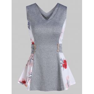 

Floral Print Heathered Tank Top, Dark gray