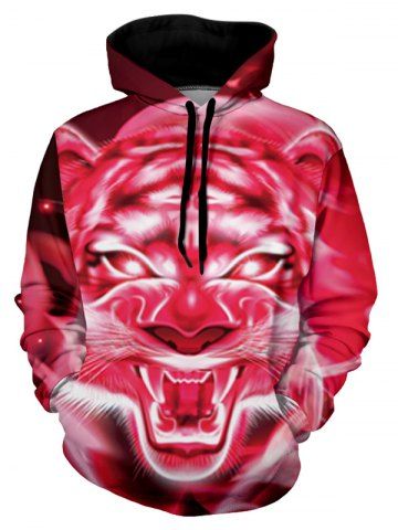 Tiger Graphic Front Pocket Casual Hoodie - MULTI - M