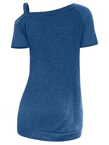 

Skew Neck Mock Button Raglan Sleeve T-shirt, Blueberry blue