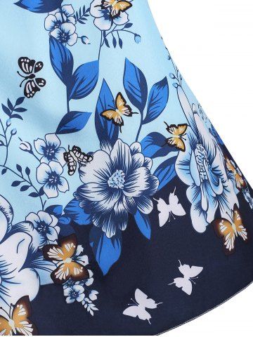 

Plus Size Butterfly Floral Print Swing Tank Top, Day sky blue