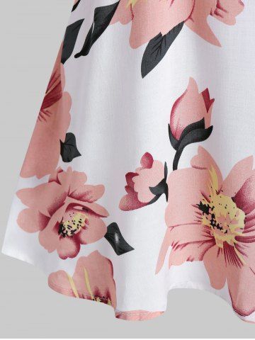 

Floral Print Cold Shoulder Flare Sleeve T Shirt, White