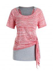 Plus Size Tie Knot Space Dye T Shirt and Racerback Tank Top Set -  