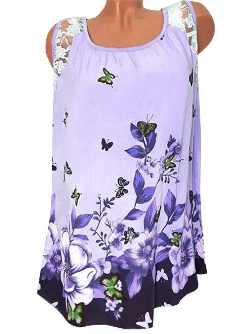 

Plus Size Butterfly Floral Print Swing Tank Top, Mauve