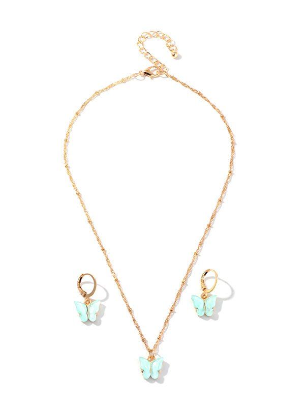 

Resin Butterfly Necklace And Drop Earrings Set, Mint green