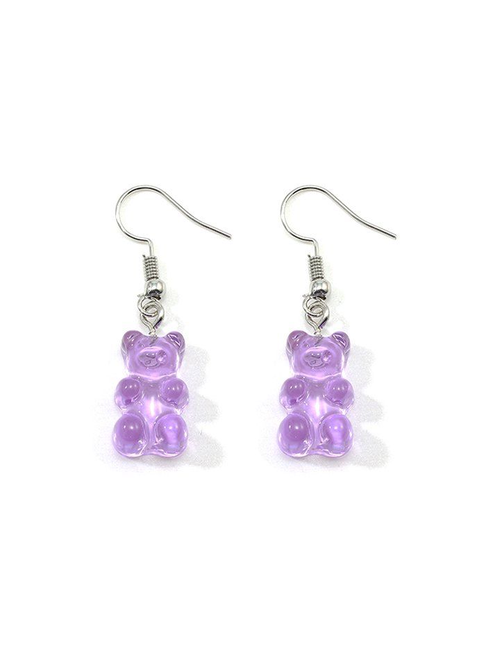 

Transparent Resin Bear Drop Earrings, Purple