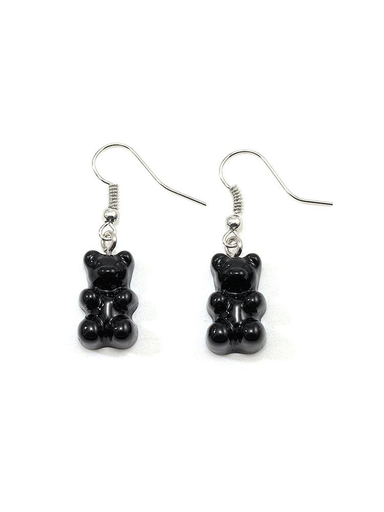 

Transparent Resin Bear Drop Earrings, Black