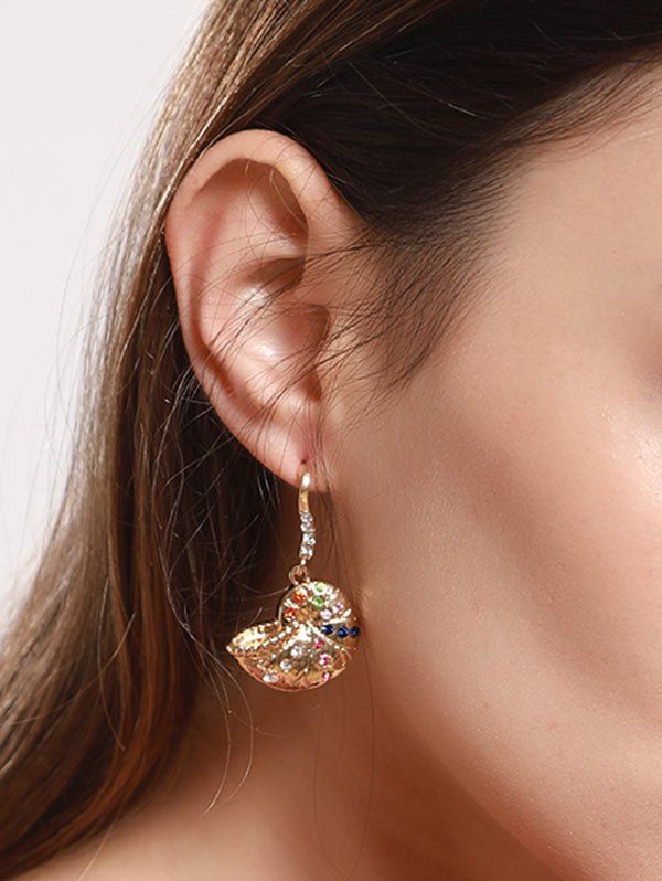

Rhinestone Inlaid Snail Shell Shape Earrings, Gold
