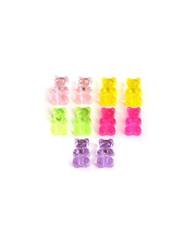 

5Pairs Transparent Bear Stud Earrings Set, Multi