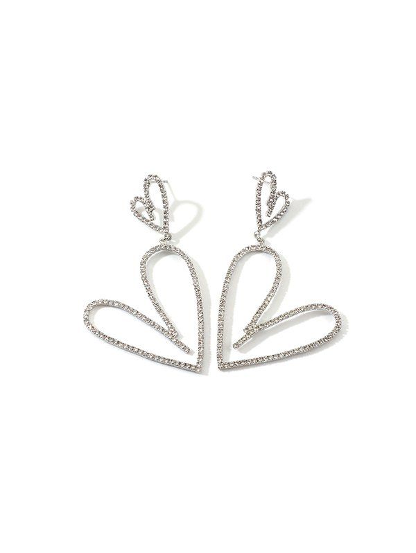 

Heart Rhinestone Hollow Out Drop Earrings, Silver