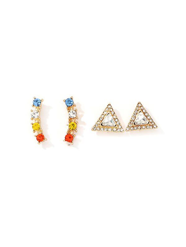 

Full Rhinestone Geo Stud Earrings Set, Gold
