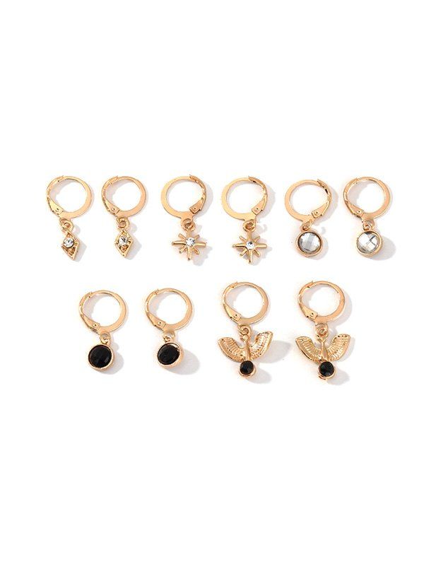 

5Pairs Geometry Star Rhinestone Earrings Set, Gold