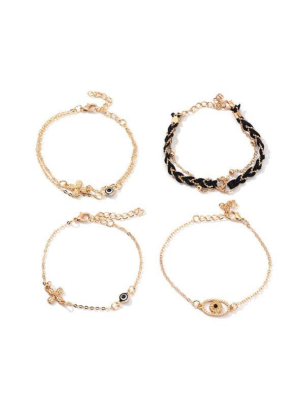 

Evil Eye Floral Chain Bracelets Set, Gold
