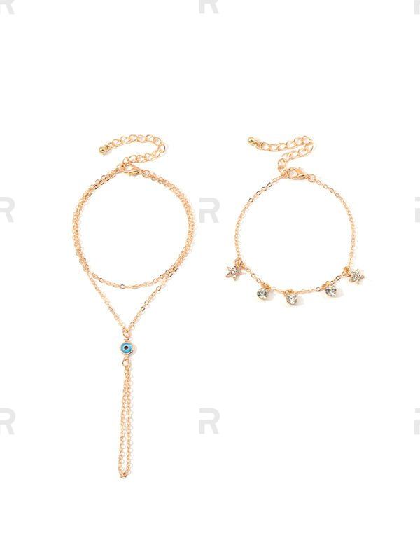 

Evil Eye Rhinestone Star Slave Bracelets Set, Gold