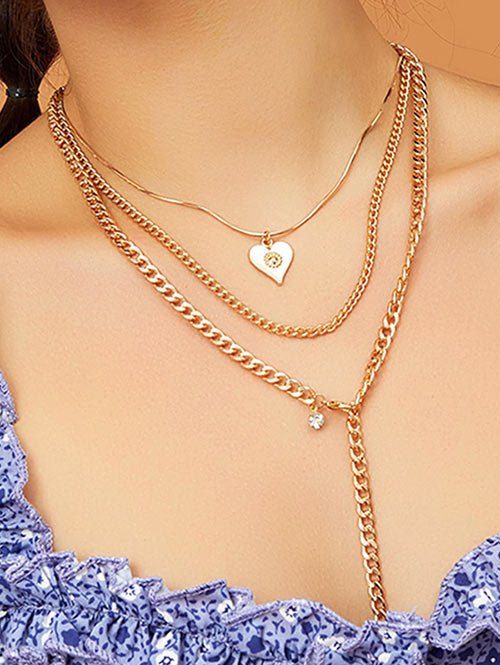 

Heart Pendant Multilayered Chain Necklace, Gold