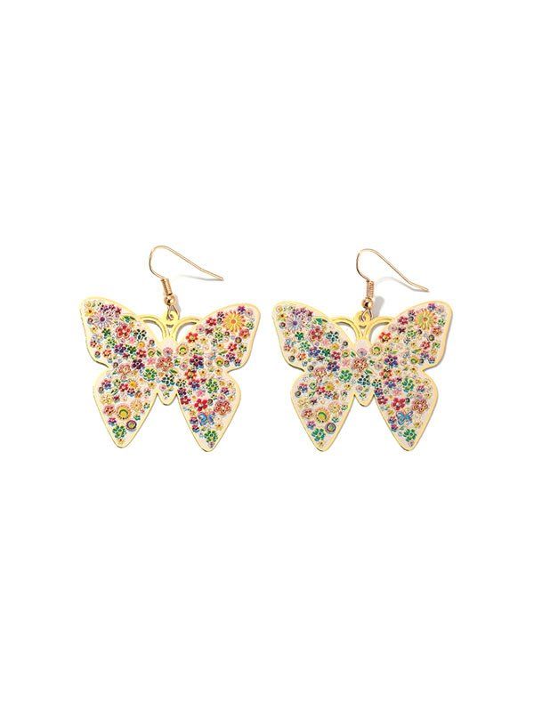 

Floral Print Butterfly Drop Earrings, Gold