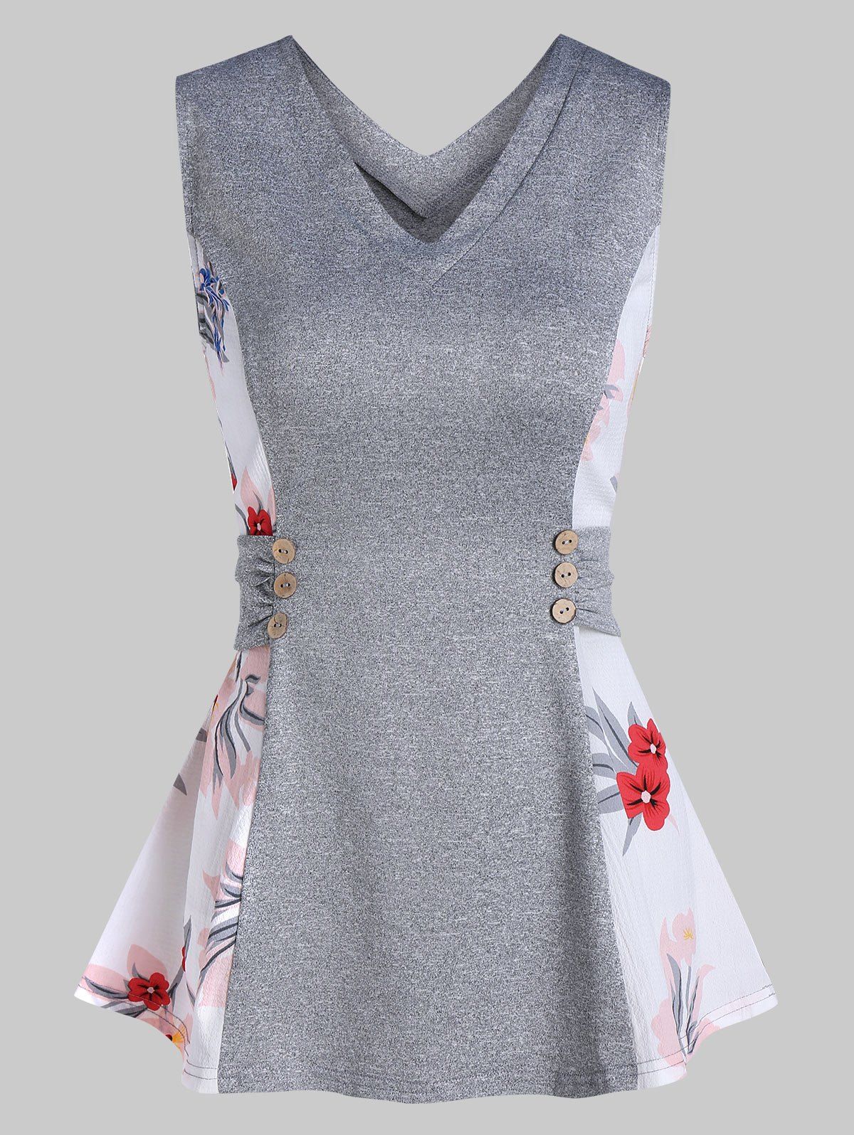 

Floral Print Heathered Tank Top, Dark gray