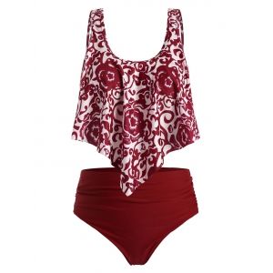 

Plus Sie Printed Flounce Tankini Swimsuit, Red wine