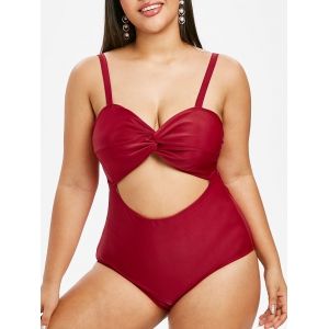 

Plus Size Twist Backless Cutout High Rise One-piece Swimsuit, Red wine