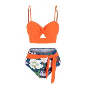 

Twist Floral Print Hollow Out Bikini Swimwear, Orange