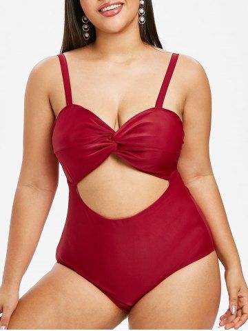 Plus Size 1950s Twist Backless Cutout High Rise One-piece Swimsuit
