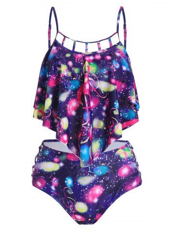 Colorful Music Notes Print Padded Tankini Swimwear