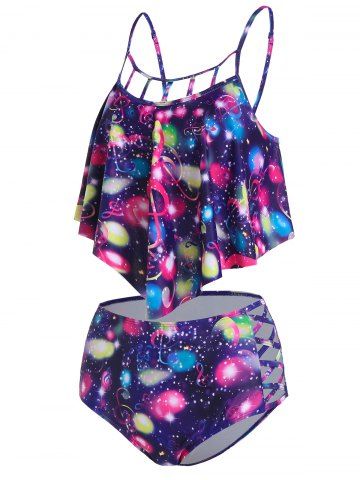 Colorful Music Notes Print Padded Tankini Swimwear