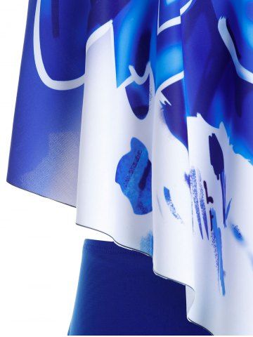 

Plus Size Overlay Printed Tankini Swimwear, Blueberry blue