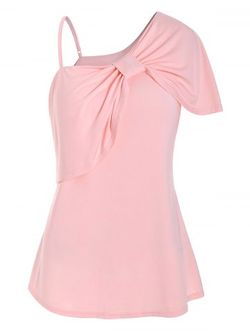 Plus Size Front Knot Ruffled T Shirt - PINK - 1X