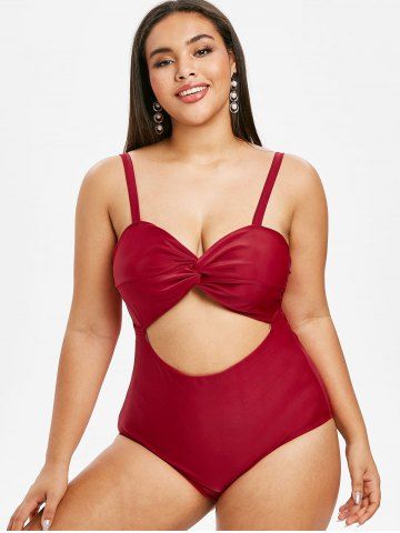 Plus Size 1950s Twist Backless Cutout High Rise One-piece Swimsuit