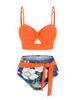 Twist Floral Print Hollow Out Bikini Swimwear -  