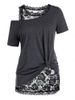 Plus Size Skew Collar T Shirt with Lace Tank Top -  