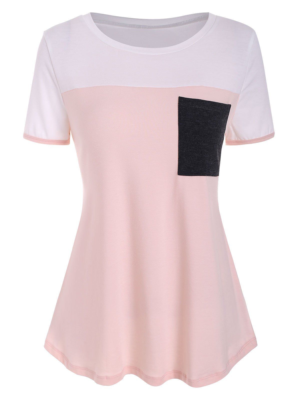 

Pocket Colorblock Short Sleeve T-shirt, Pink