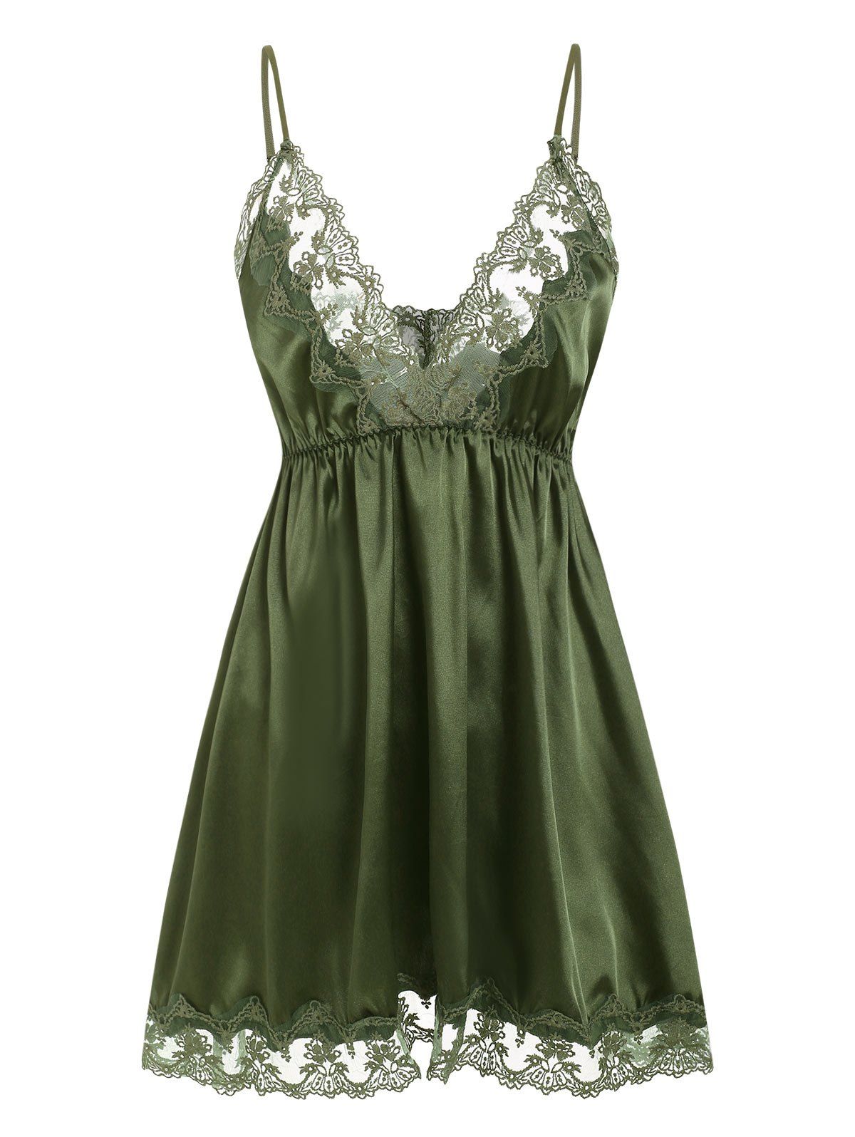 

Mesh Panel Empire Waist Babydoll Set, Fern green
