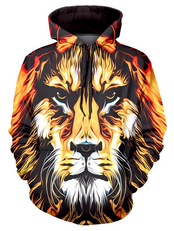

Lion Art Paint Graphic Front Pocket Casual Hoodie, Multi