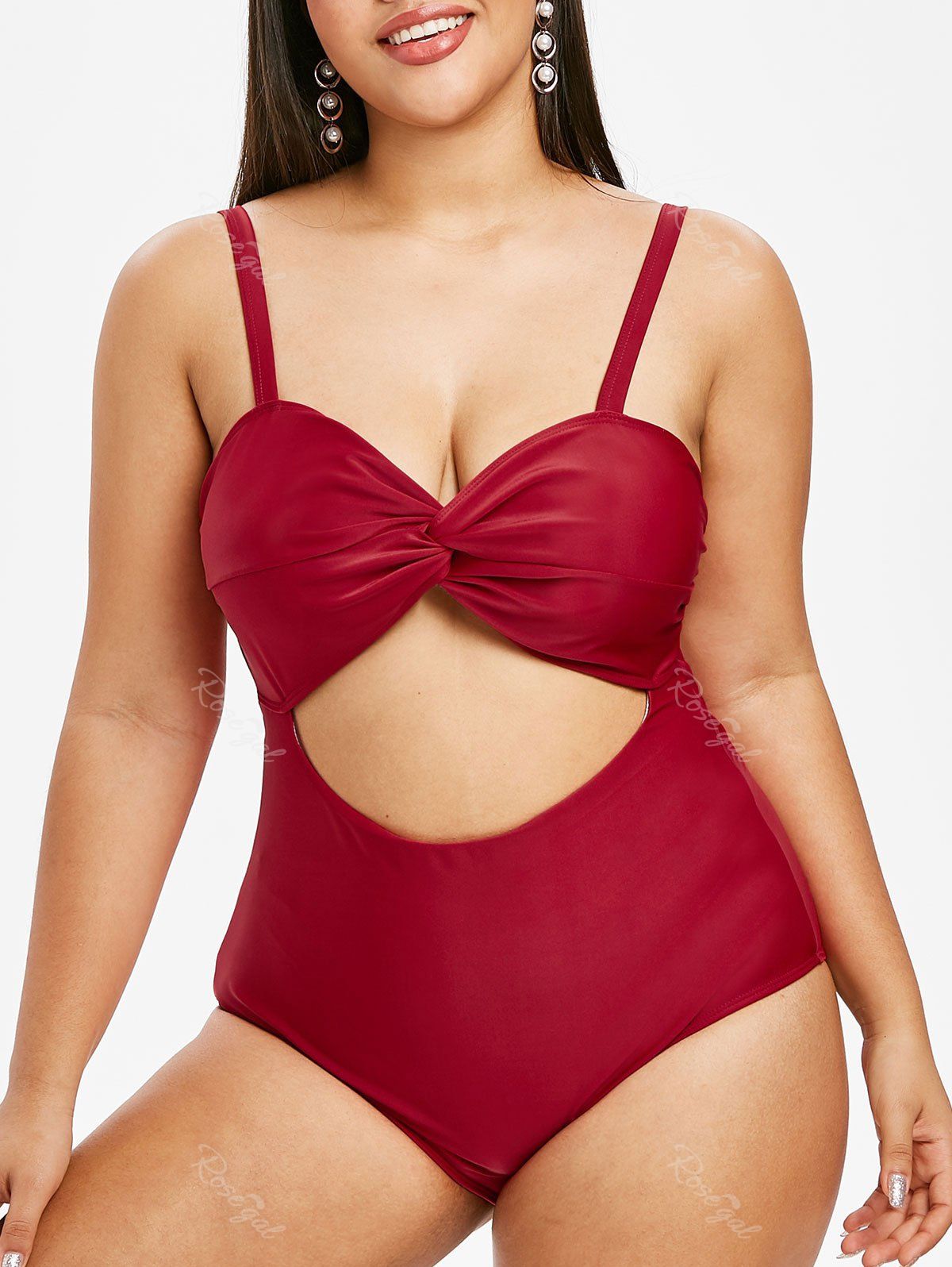 Outfits Plus Size 1950s Twist Backless Cutout High Rise One-piece Swimsuit  