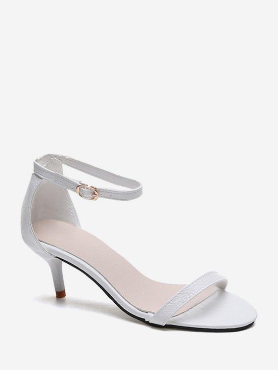 

One Strap Low Heel Ankle Strap Sandals, White