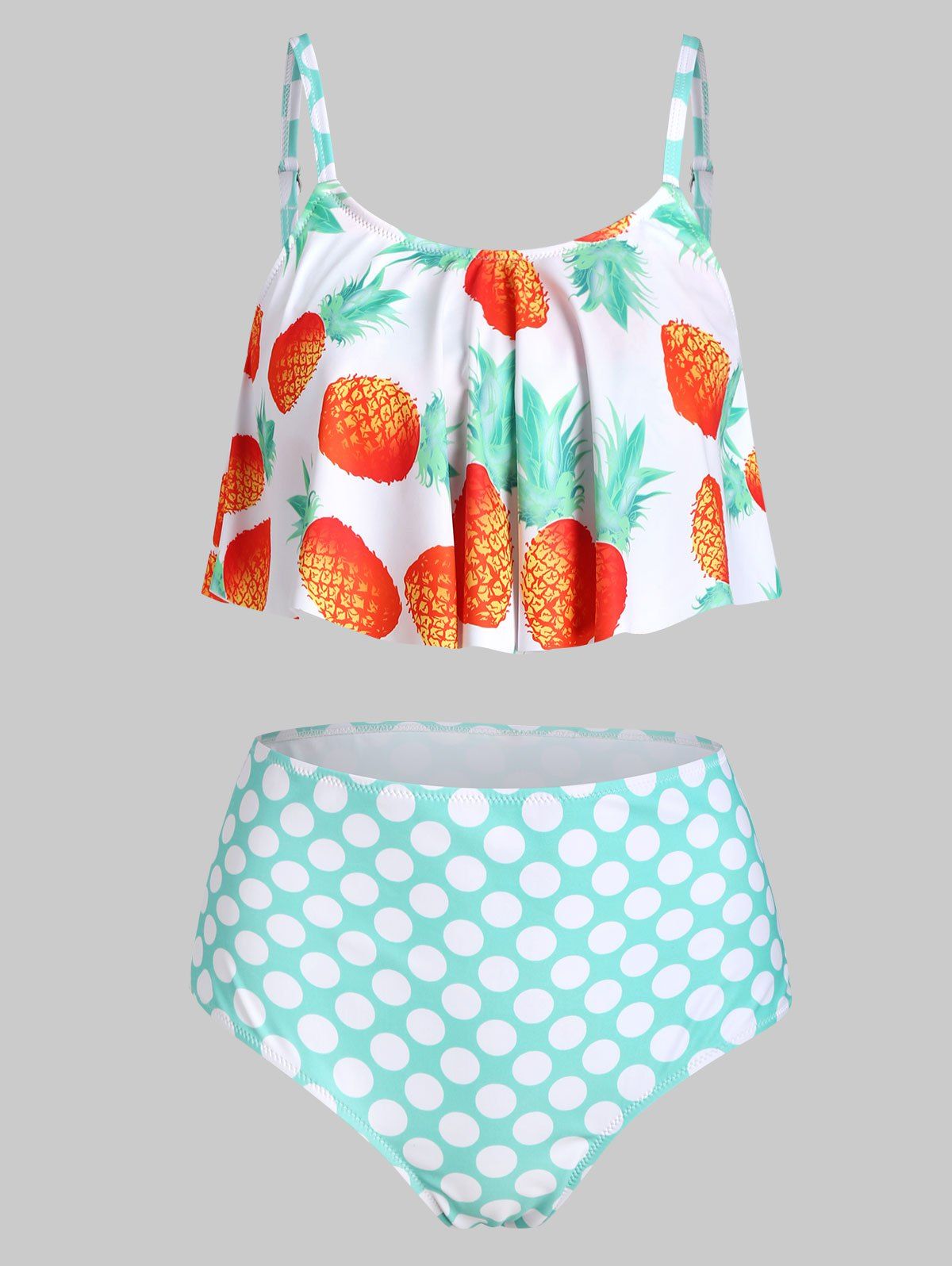 

Pineapple Polka Dot Unlined Tankini Swimwear, Light cyan