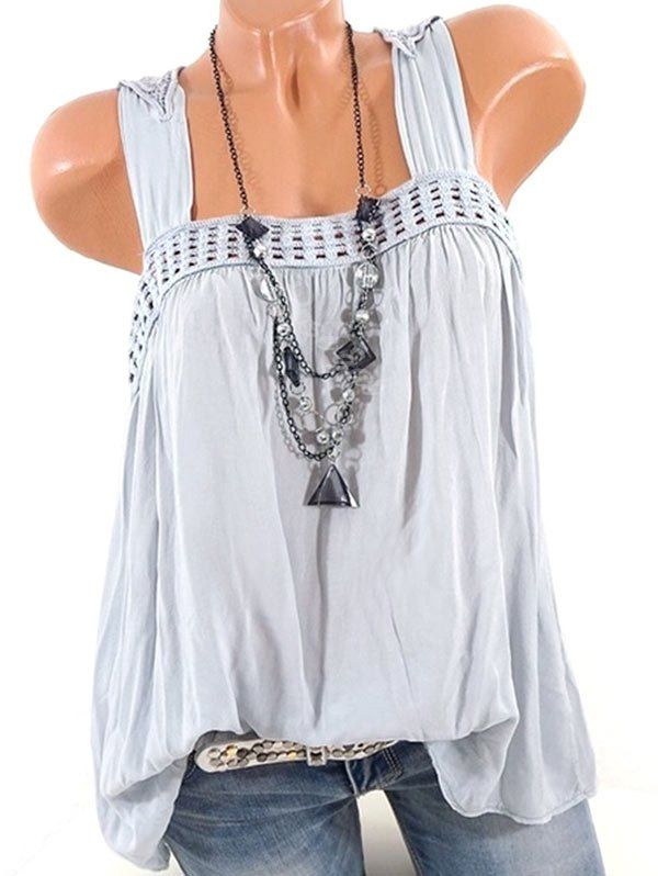 

Plus Size Butterfly Lace Crochet Square Neck Tank Top, Light gray