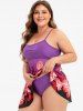 Skirted Contrast Floral Plus Size Tankini Swimsuit -  